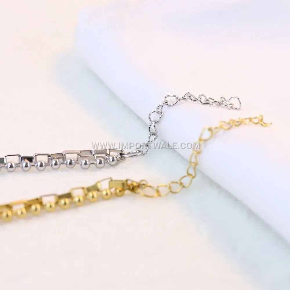 Double Layer Stainless Steel Heart Charm Chain Bracelet