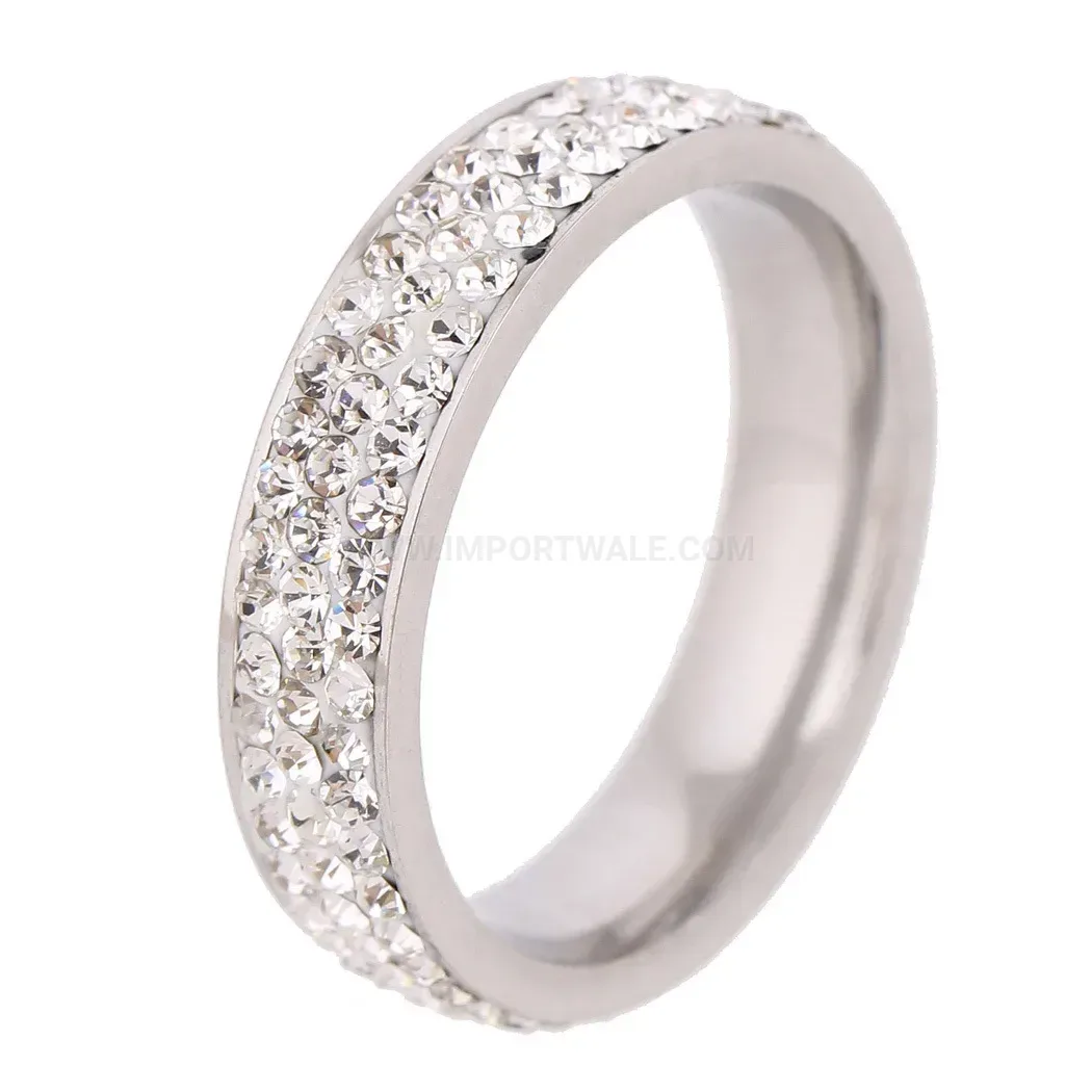 Triple Row Crystal Inlaid Stainless Steel Band Ring