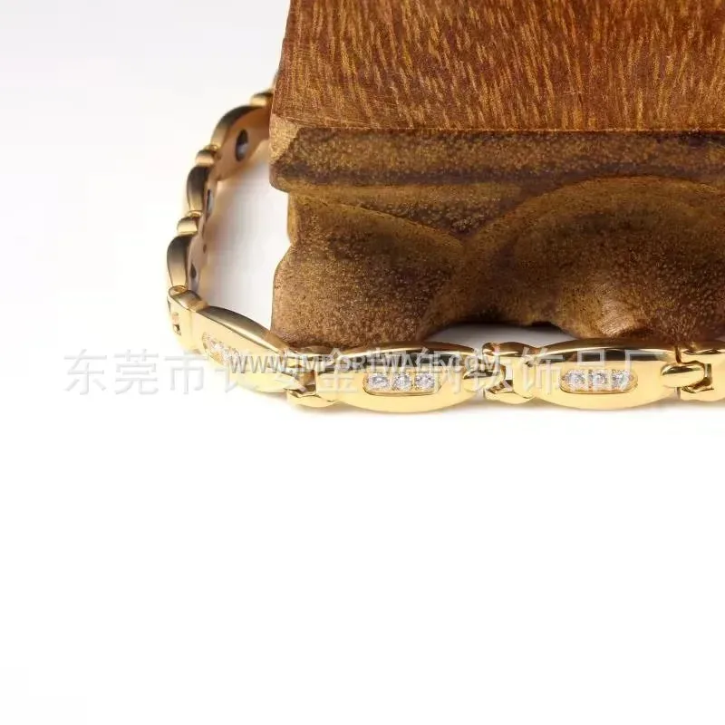 Gold Titanium Steel Oval Link Crystal Magnetic Bracelet