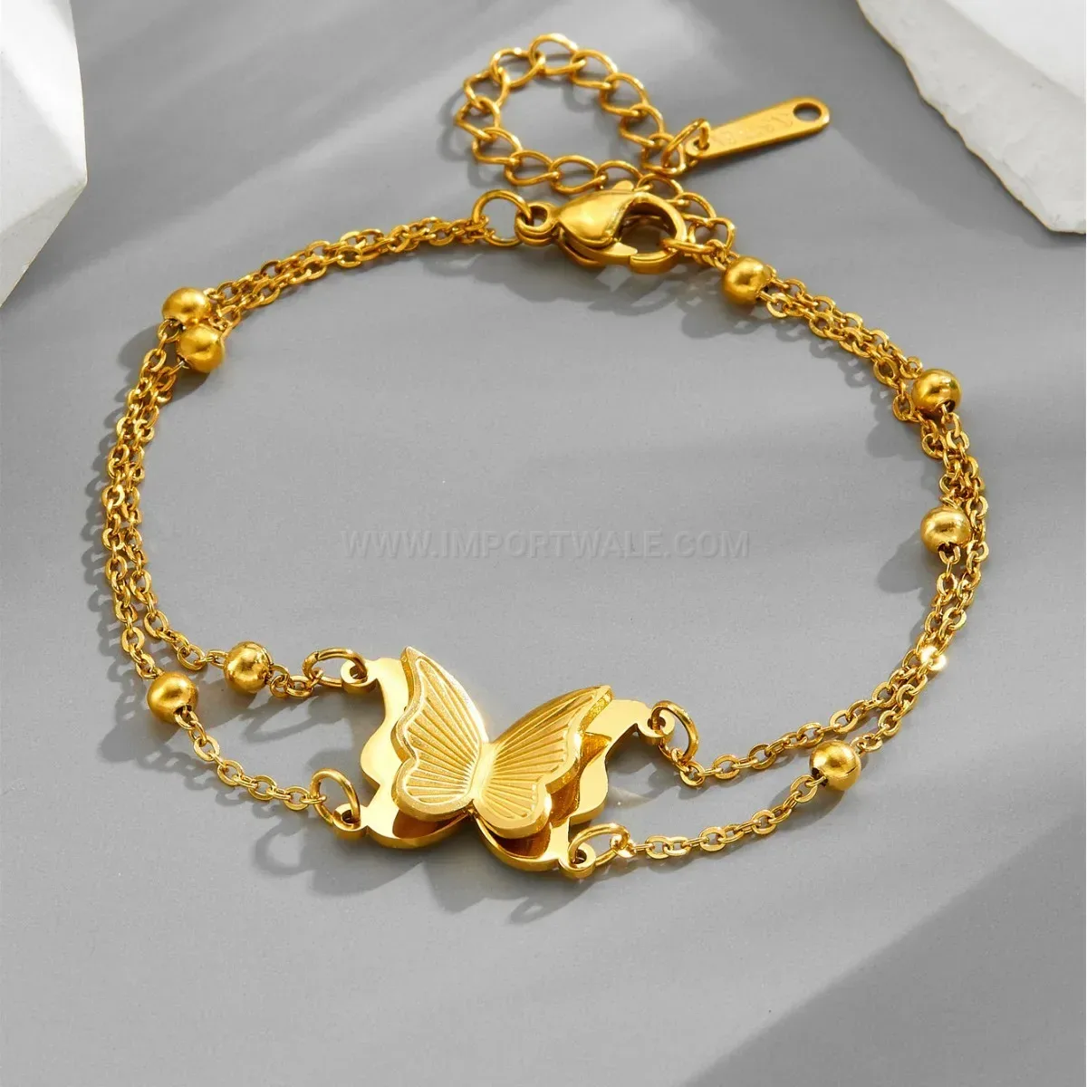 Modern Double Layer Gold Titanium Steel Butterfly Bracelet
