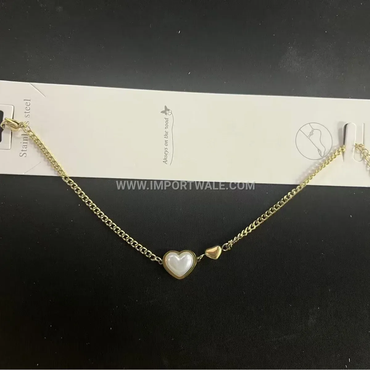Pearl Heart Charm Stainless Steel Gold Plated Premium Anklet