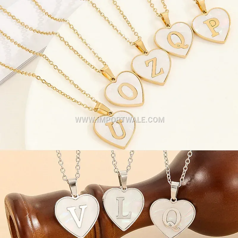 Initial Letter Shell Stainless Steel Pendant Link Chain Necklace