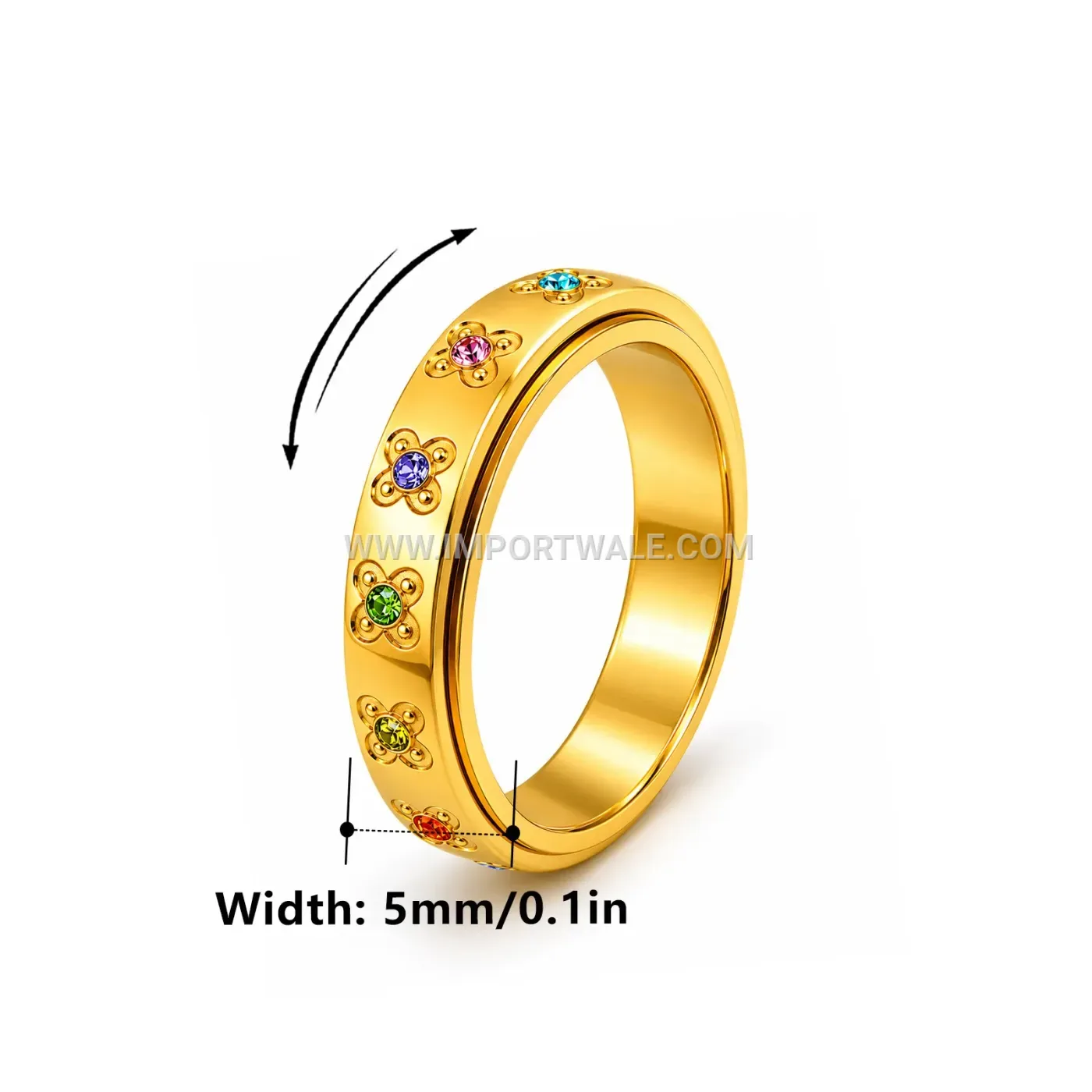 Zircon Butterfly Floral Stainless Steel Band Ring