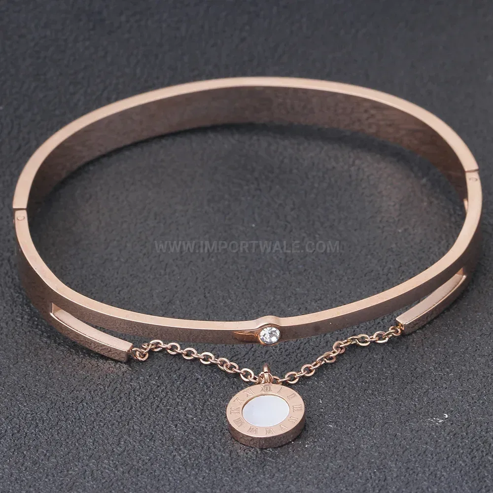 Trendy Roman Numeral Shell Inlaid Stainless Steel Bangle Bracelet