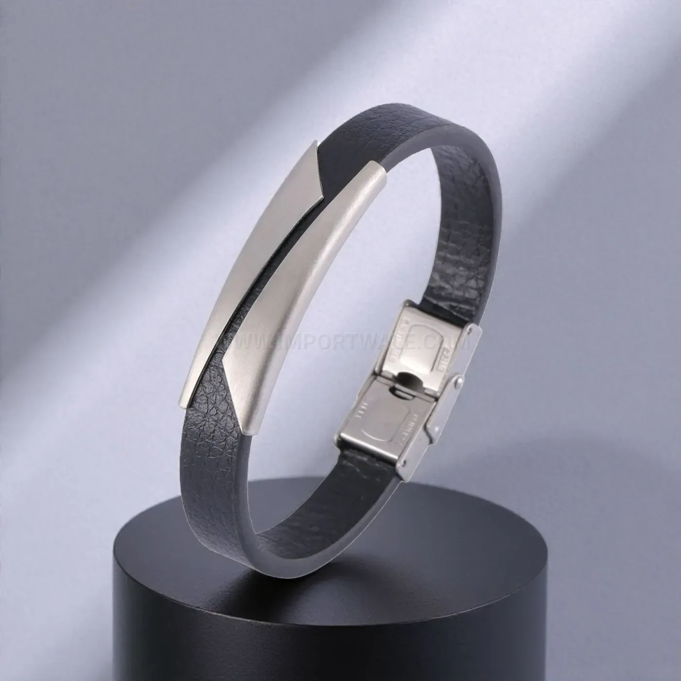 Textured Microfiber Leather Strap Bracelet with Stainless Steel Hardware