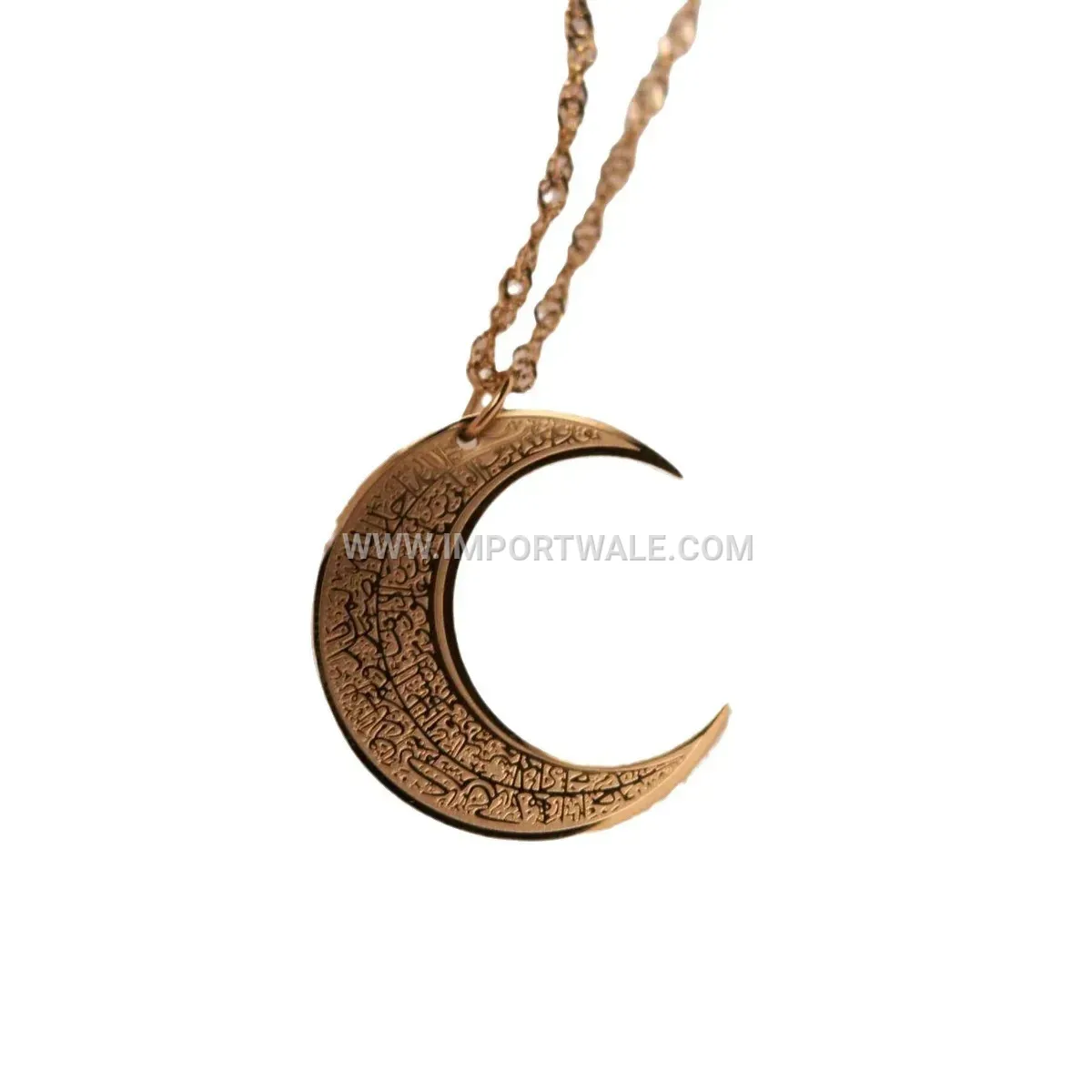 Stainless Steel Crescent Moon Arabic Script Calligraphy Pendant Necklace