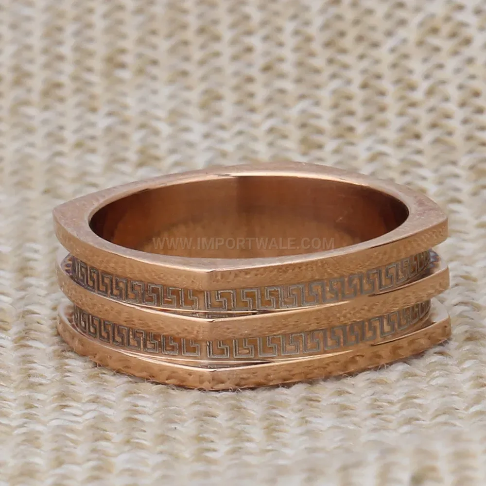 Designer Rose Gold Minimalist Geometric Pattern Stainless Steel Ring