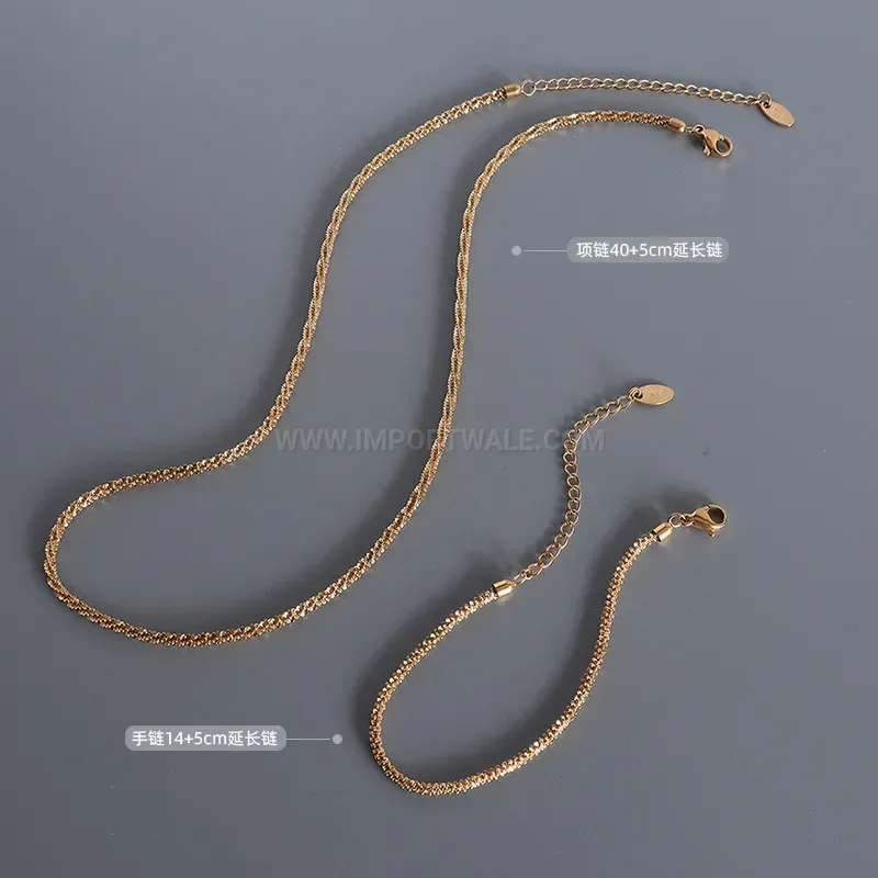 Trendy Glittering Titanium Steel Twist Chain Jewelry Set