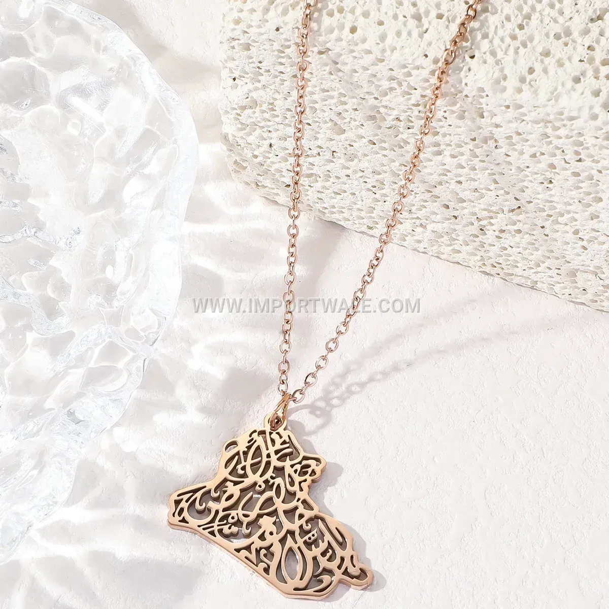 Stainless Steel Islamic Arabic Map Pendant Necklace