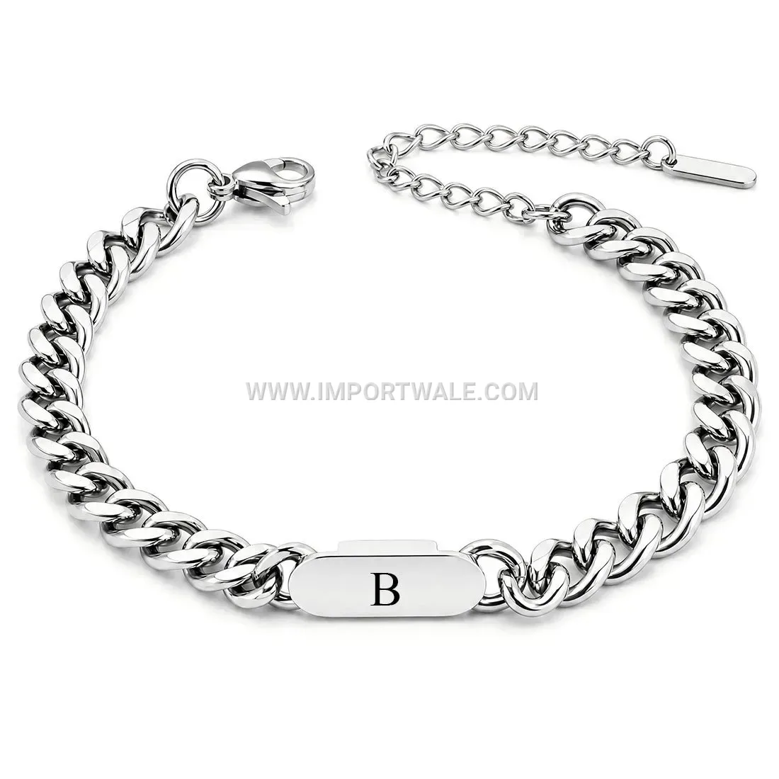 Engraved Initial Letter 8mm Cuban Link Stainless Steel Bracelet