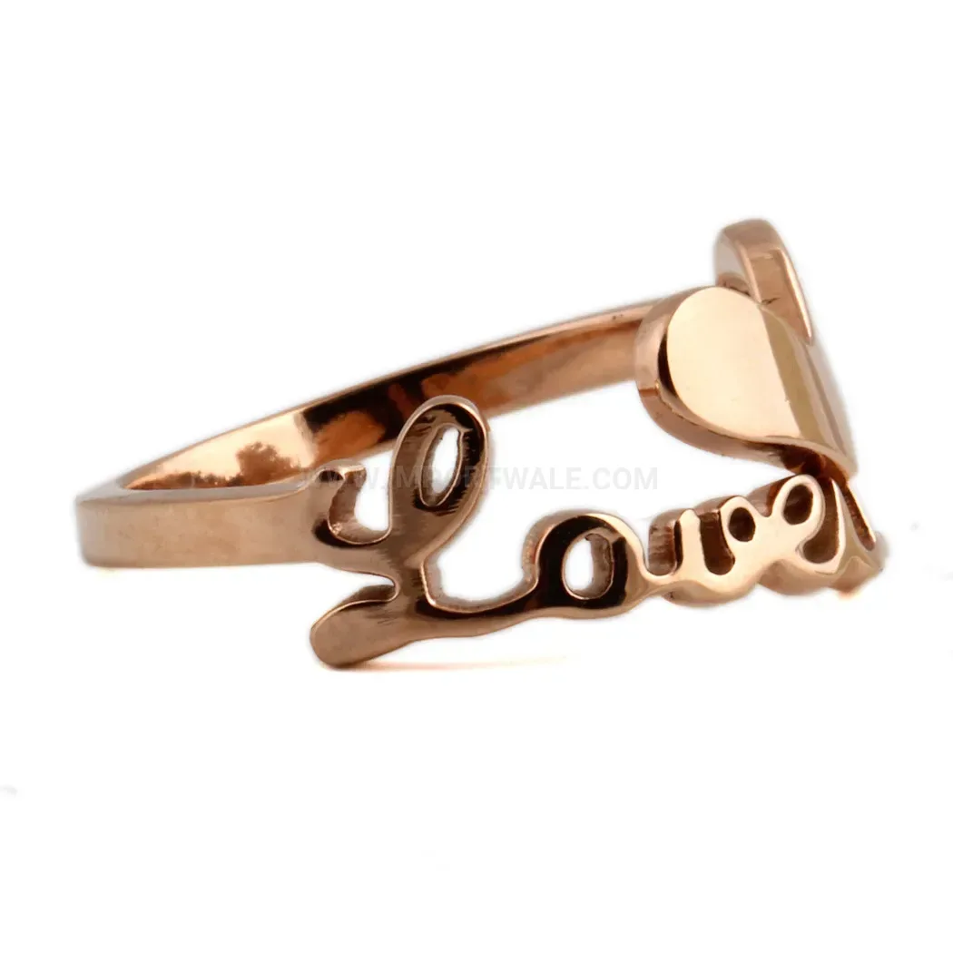 Trendy Cutout LOVE Letter Heart Rose Gold Stainless Steel Ring