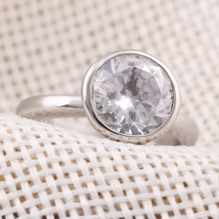 Designer Vibrant Cubic Zirconia Stainless Steel Solitaire Ring