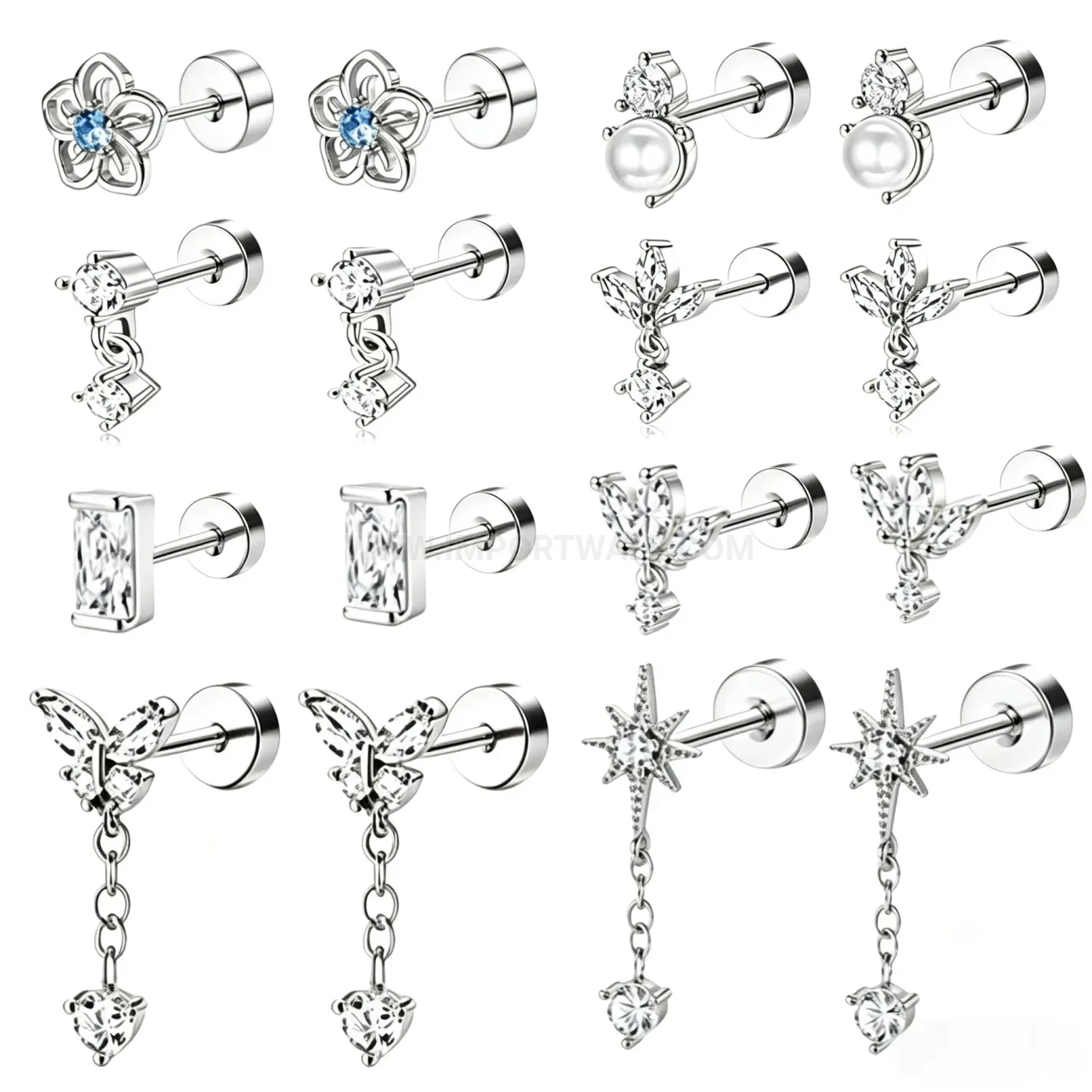 Classic Stainless Steel Dangle Screw Back Cartilage Piercing Earrings