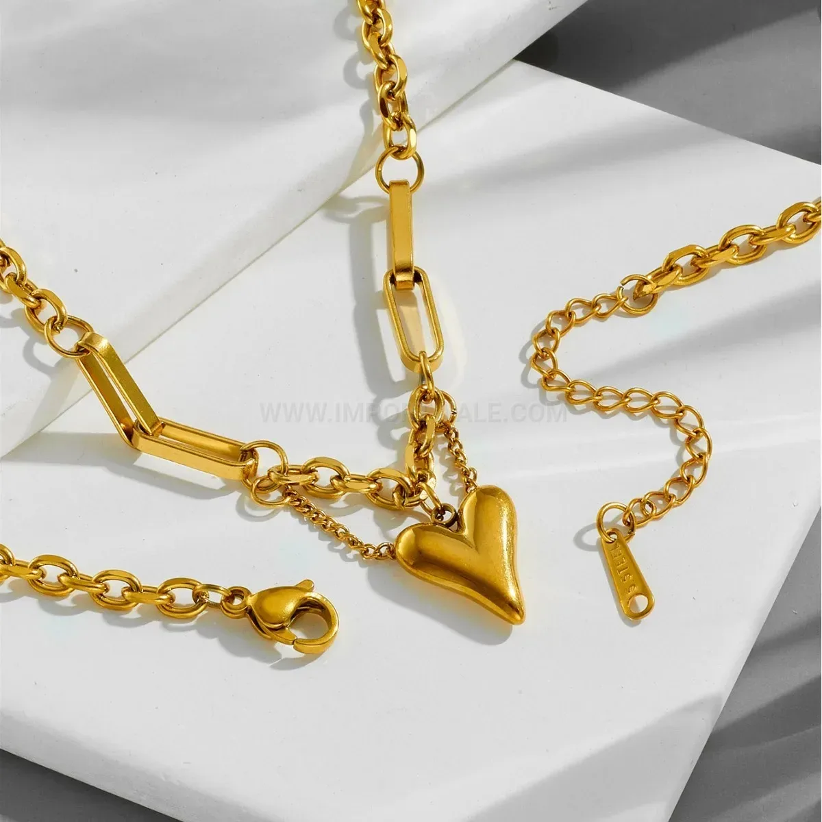 Trendy 18K Gold Plated Heart Pendant Stainless Steel Jewelry Set