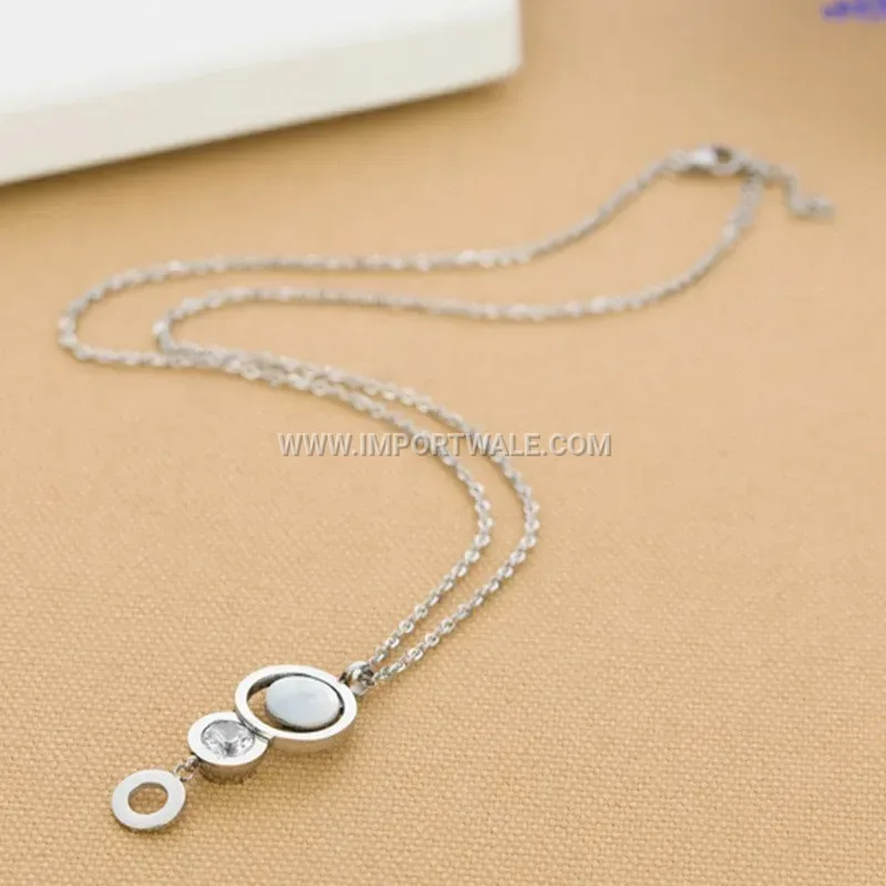 Multi-Layer Cutout Rhinestone Stainless Steel Sweater Chain Necklace