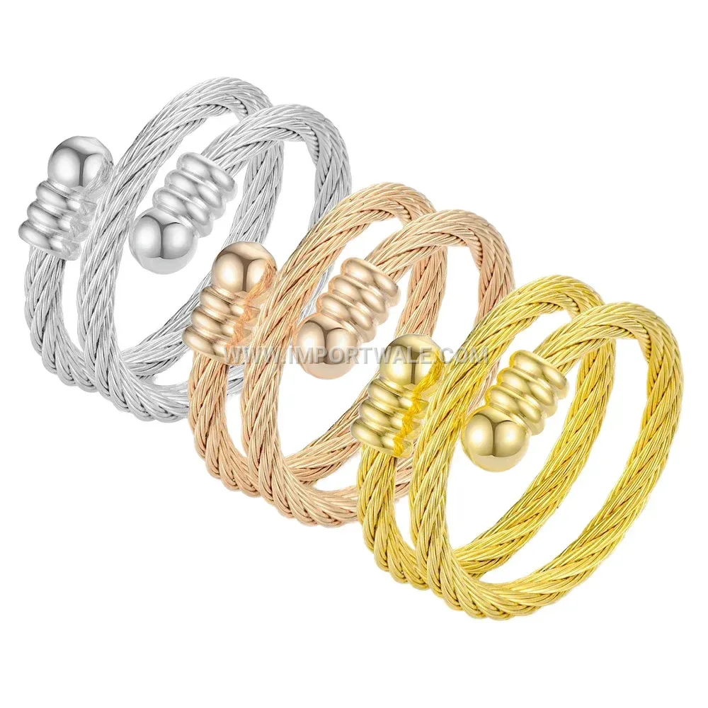 Woven Wire Open Stainless Steel Ring with 18K Gold Finish