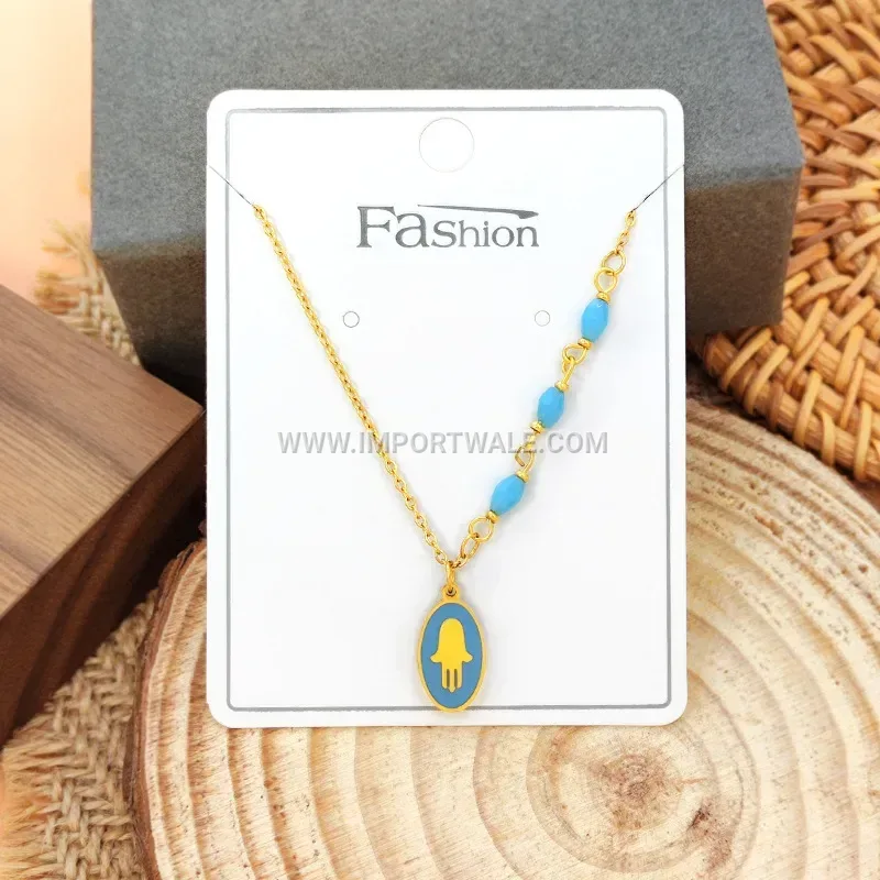 Gold Plated Titanium Steel Evil Eye Hand Pendant Necklace