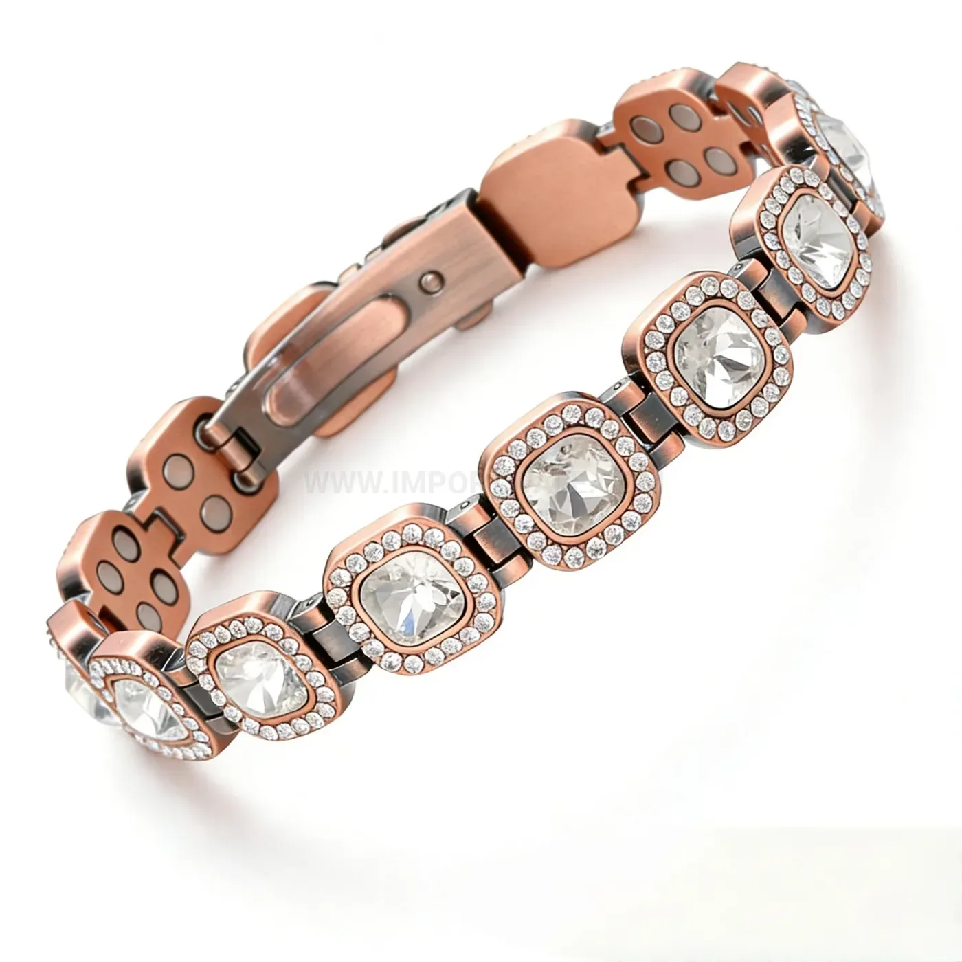 Rose Gold Plated Copper Bio Magnetic Bracelet with Rhinestones