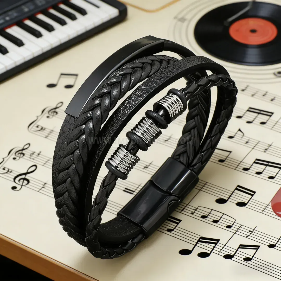 Elegant Multi Strand Braided Leather Bracelet with Alloy Magnetic Clasp