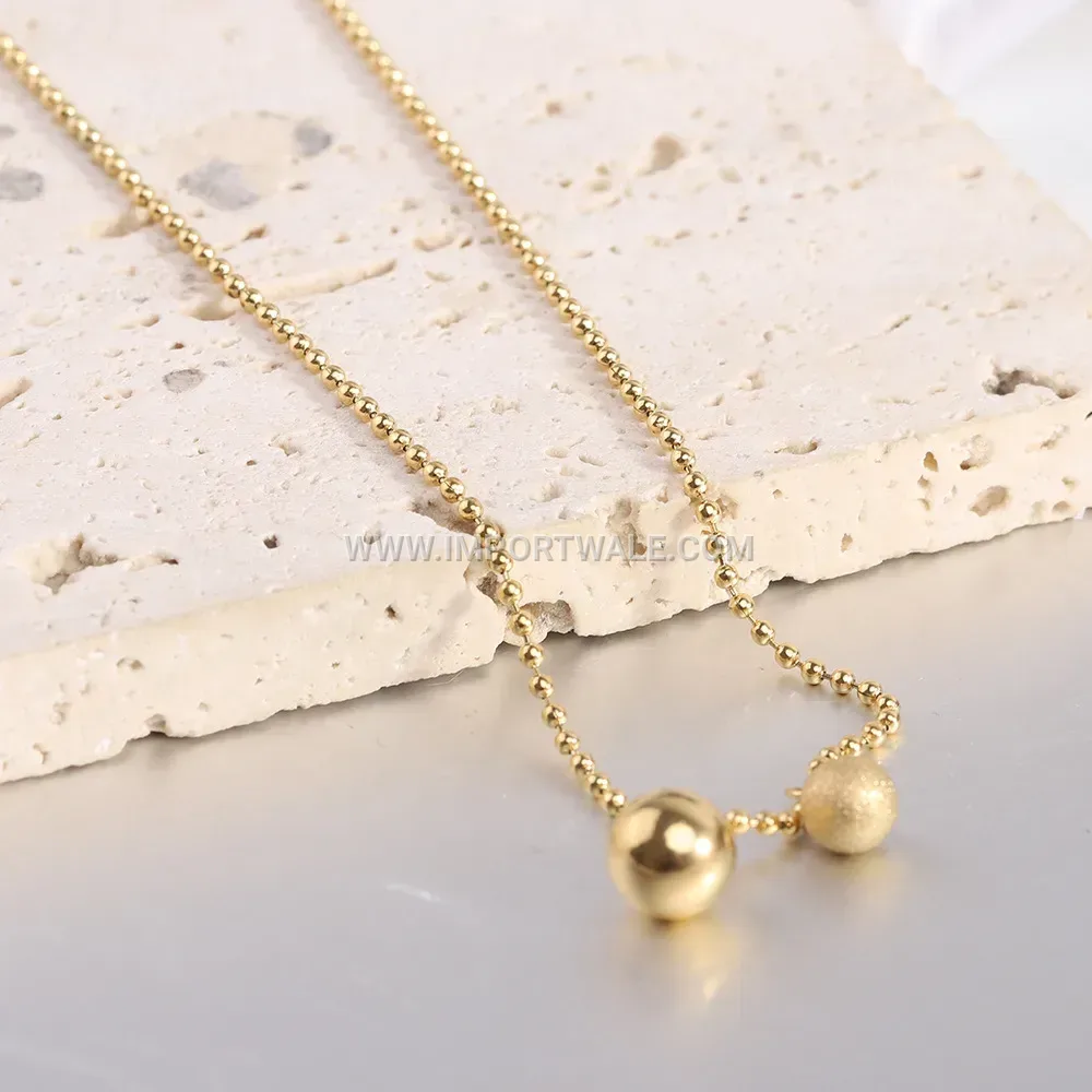 Gold Plated Stainless Steel Dual Bead Pendant Choker Necklace