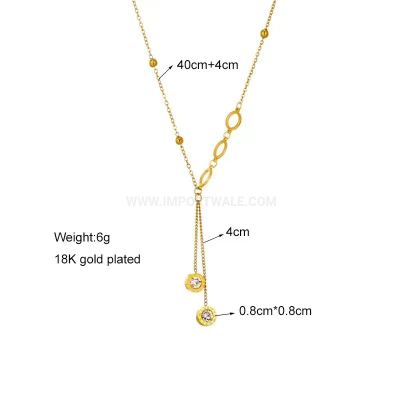 Titanium Steel Roman Numeral Tassel Pendant Necklace with Sparkling Crystal Accent