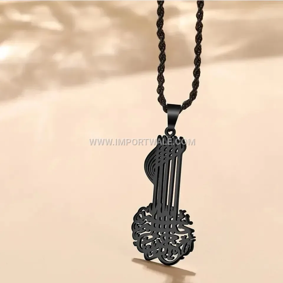 Gold Plated Stainless Steel Arabic Calligraphy Pendant Link Chain Necklace