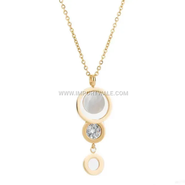 Multi-Layer Cutout Rhinestone Stainless Steel Sweater Chain Necklace