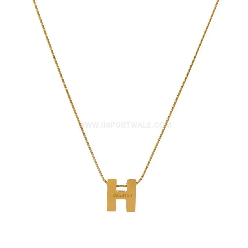 Stylish Contemporary Gold Plated Stainless Steel Letter H Pendant Necklace