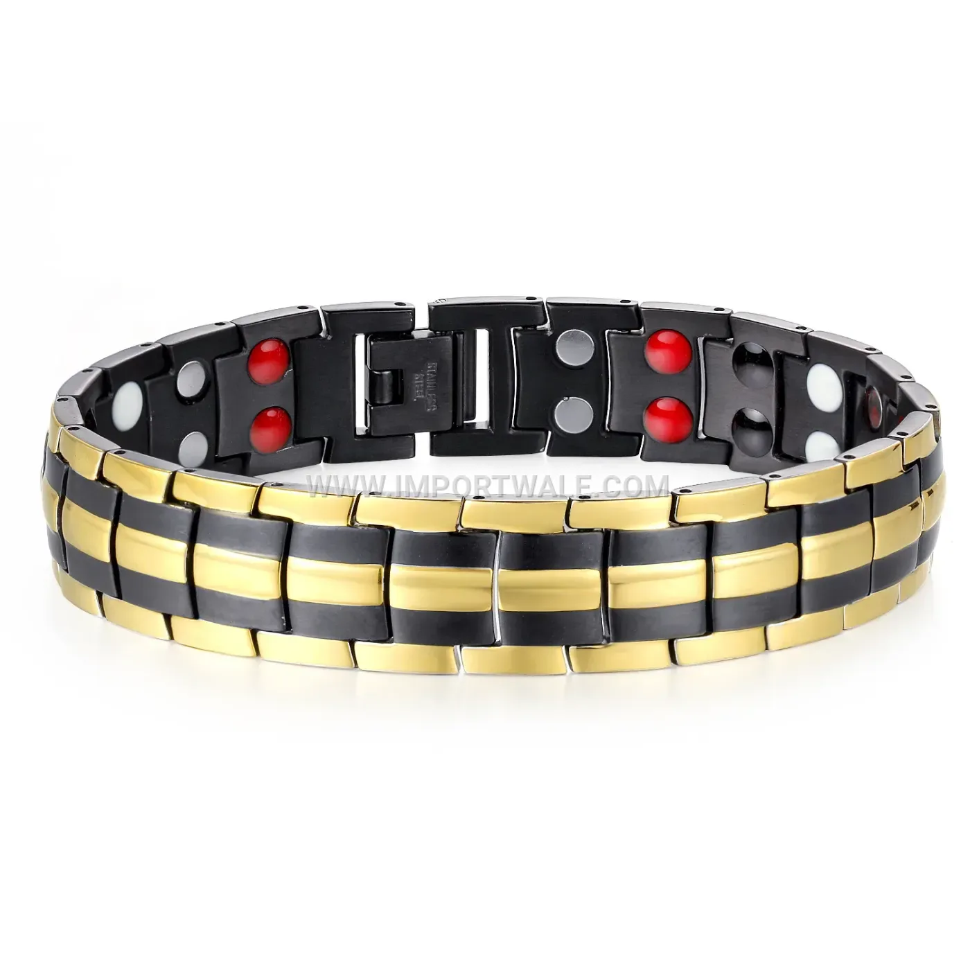 Men's Double Row Black and Gold Magnetic Stainless Steel Bracelet