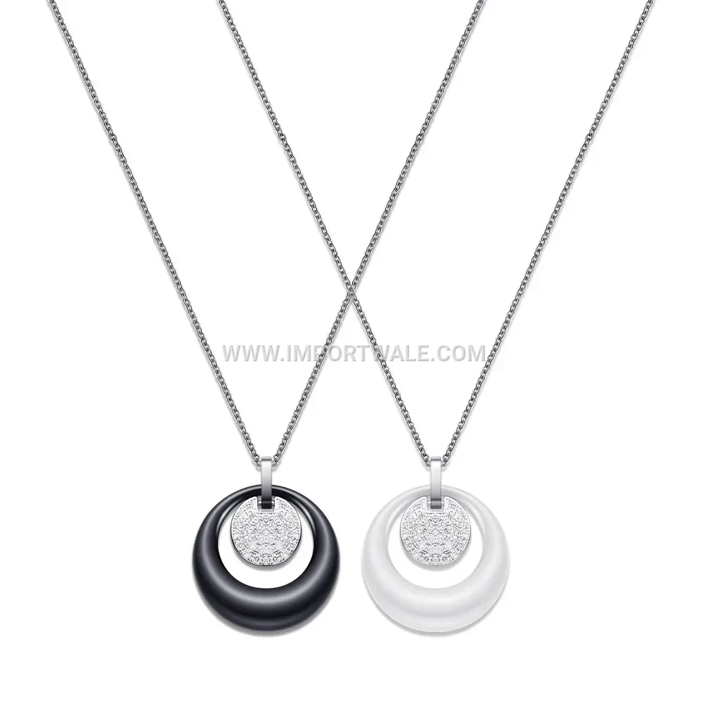Dual Layer Hollow Ceramic Stainless Steel Couple Pendant Necklace