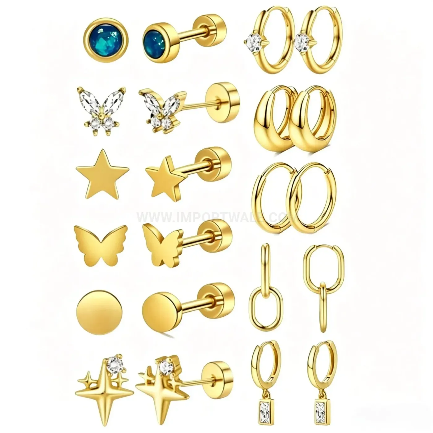 Classic Stainless Steel Butterfly Star Blue Crystal Piercing Set