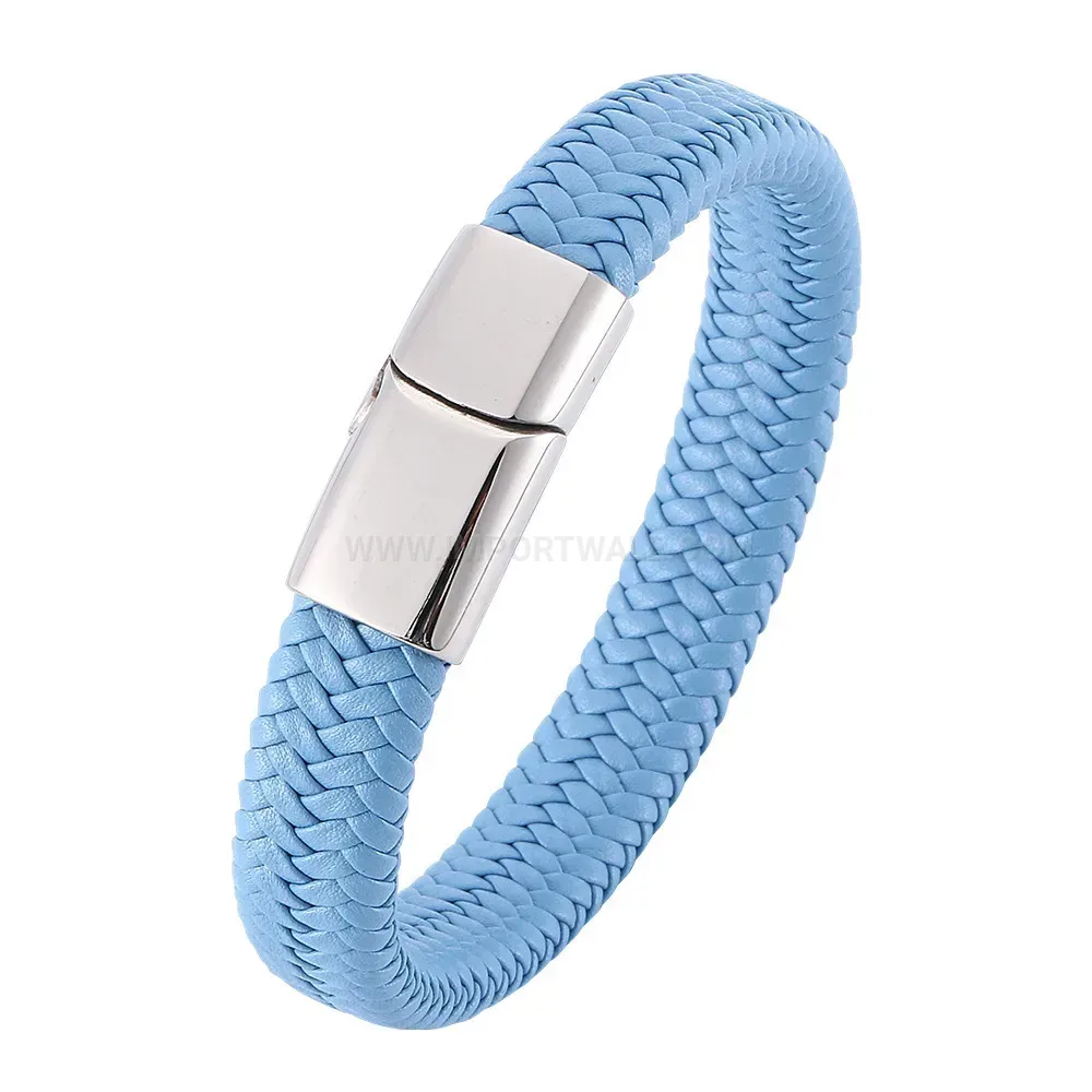 Minimalist Stainless Steel and Leather Bangle Bracelet