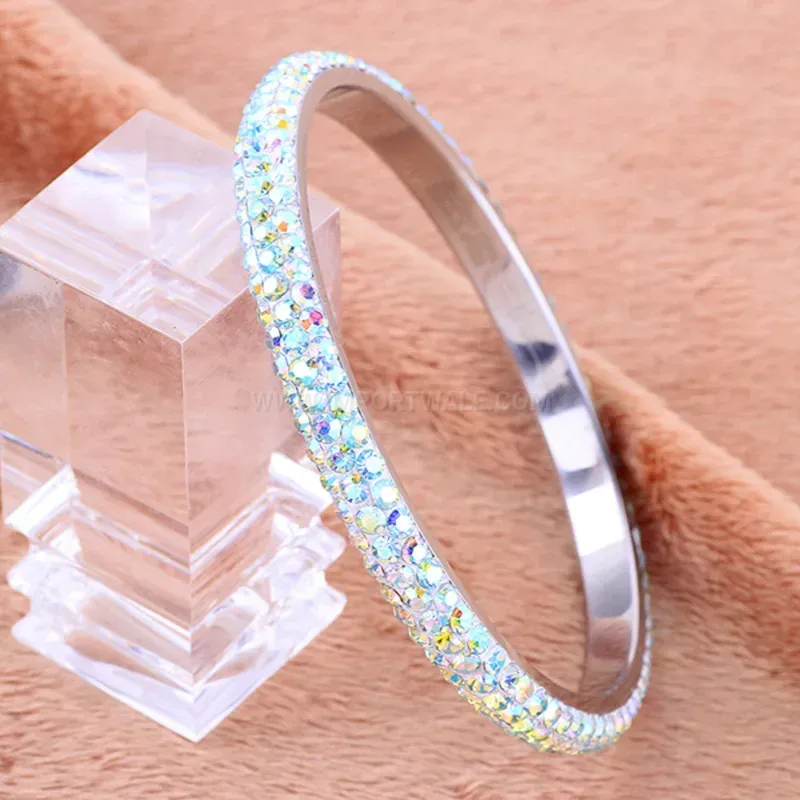 Premium Sparkling Rhinestone Three Row Stainless Steel Bangle