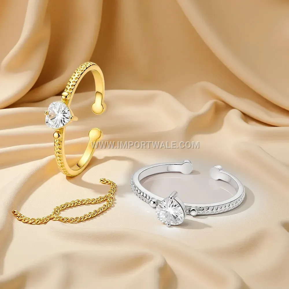 Heart Cut Zircon Solitaire Open Gold Plated Stainless Steel Ring