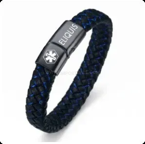 Bold Medical Alert Blue Leather Bracelet with Stainless Steel Magnetic Clasp