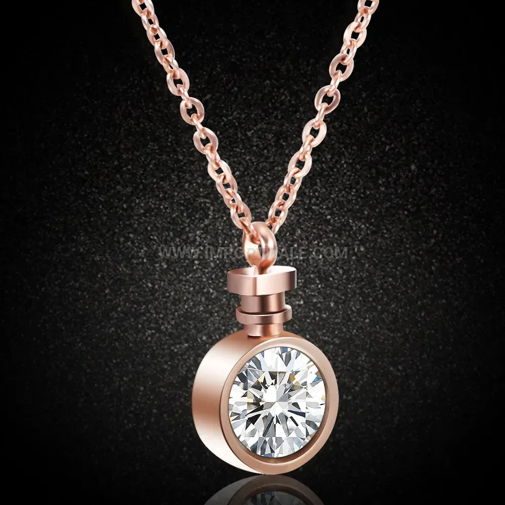 Sparkling Crystal Perfume Bottle Stainless Steel Pendant Necklace