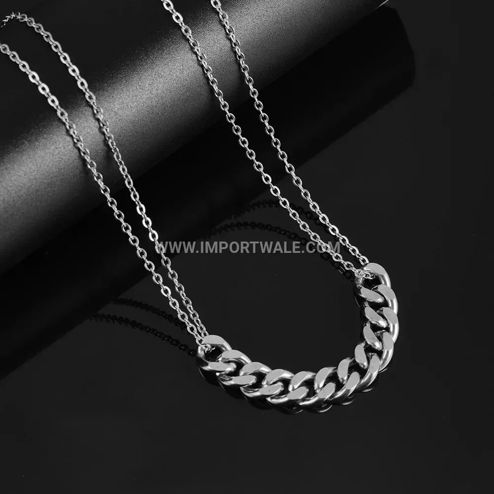 Double Layered Stainless Steel Chain Link Statement Necklace