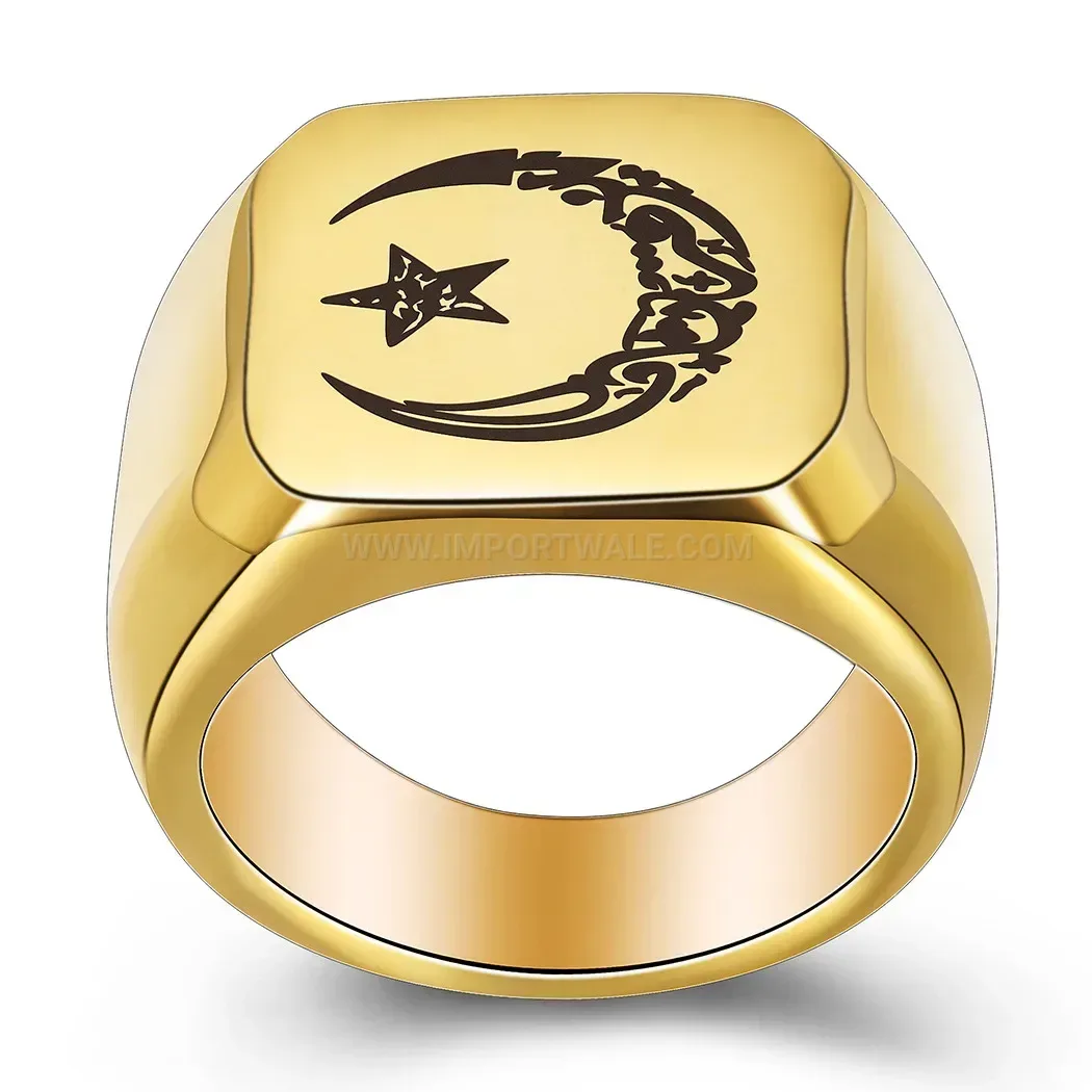 Trendy Celestial Star and Moon Square Stainless Steel Ring