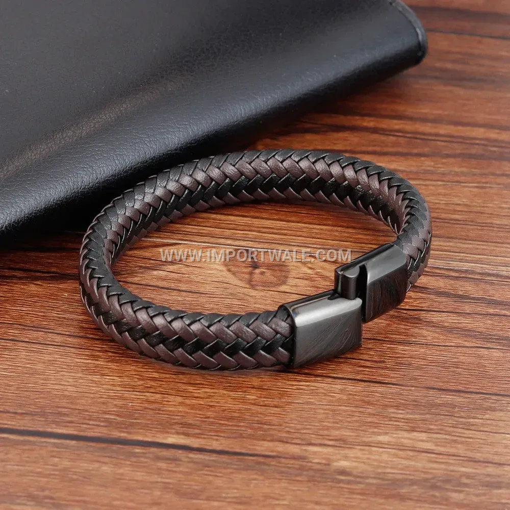 Braided Leather Bracelet with Zinc Alloy Magnetic Clasp