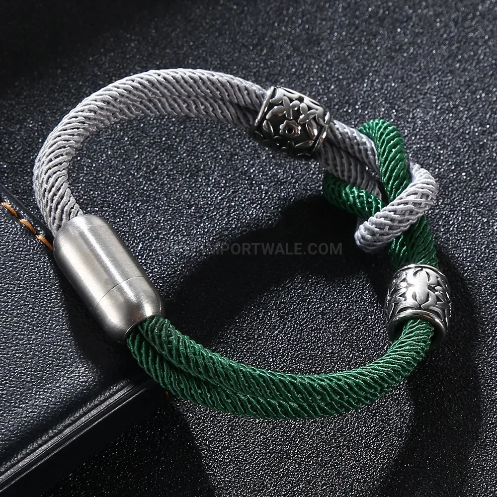 Two-Tone Leather Men's Bracelet With Stainless Steel Magnetic Clasp