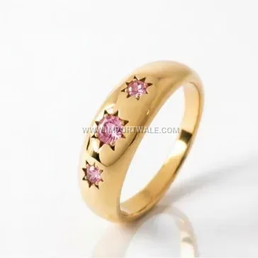 Cast Stainless Steel Hexagram Ring With Colored Crystal