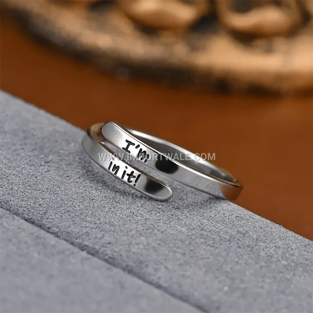 Adjustable Stainless Steel Engraved Slogan Open Ring