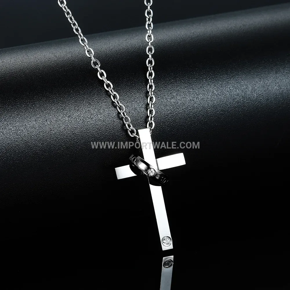 Minimalist Stainless Steel Cross Pendant Necklace for Men