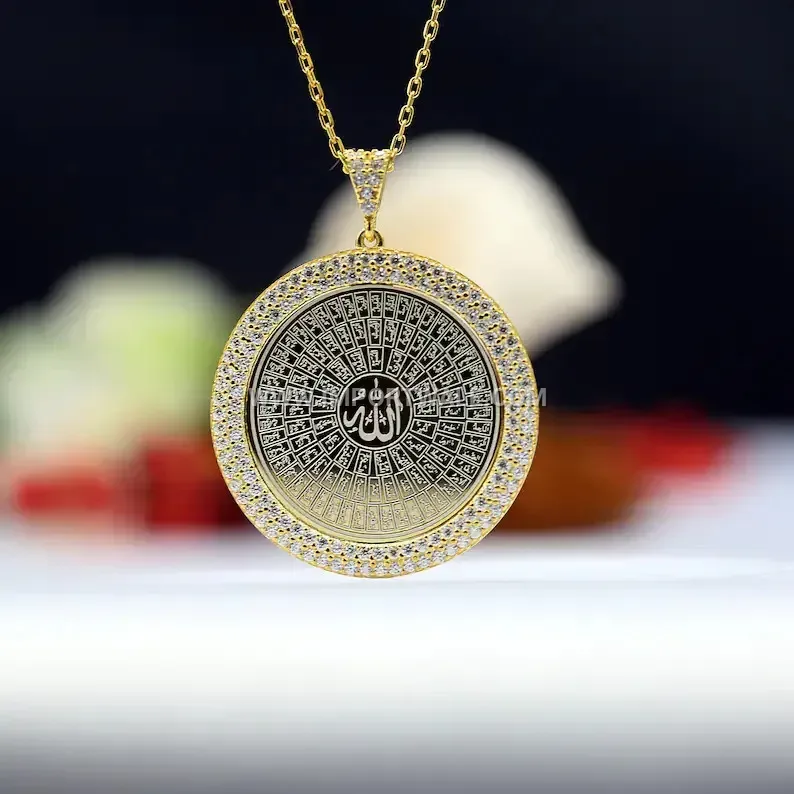 Zircon Inlaid Stainless Steel Quran Pendant Islamic Religious Necklace