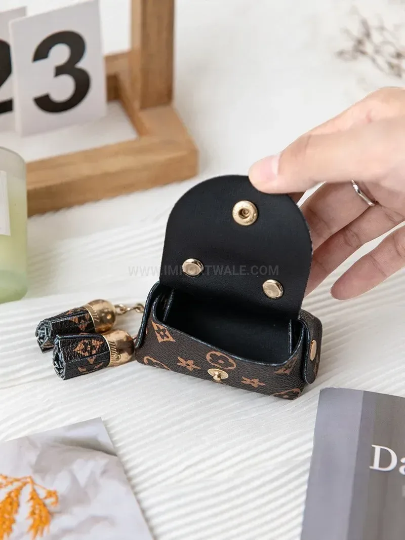 Trendy Vintage Embossed PU Leather Mini Charm Coin Pouch Keychain