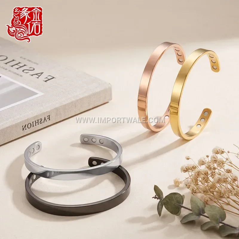 Minimalist Plated Stainless Steel Magnetic C-Shape Bangle
