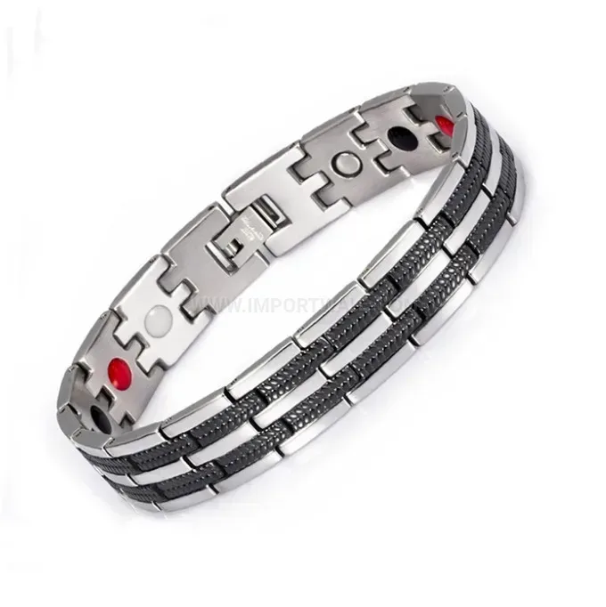 Wide Two-Tone Titanium Steel Men's Bio Magnetic Bracelet