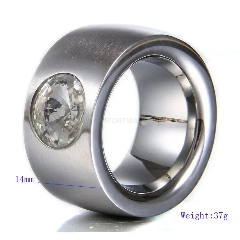 Stylish Rhinestone Embedded 14mm Stainless Steel Thumb Ring