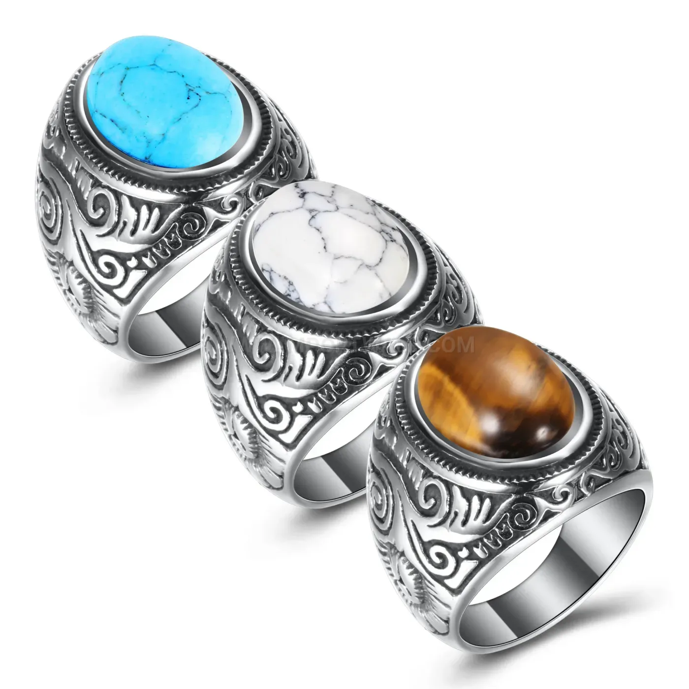 Elegant Vintage Cracked Turquoise Style Stainless Steel Statement Ring