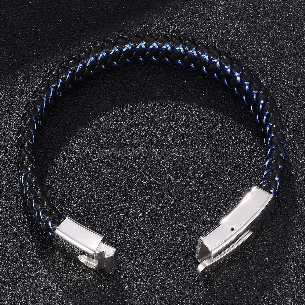 Two-Tone Braided Leather Magnetic Stainless Steel Bracelet